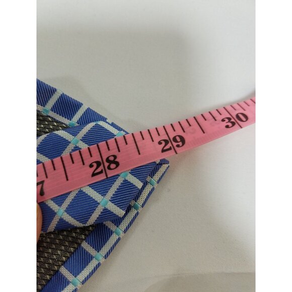Covington Blue Plaid Mens Necktie Polyester Hand Made Geometric Squares - Picture 6 of 7